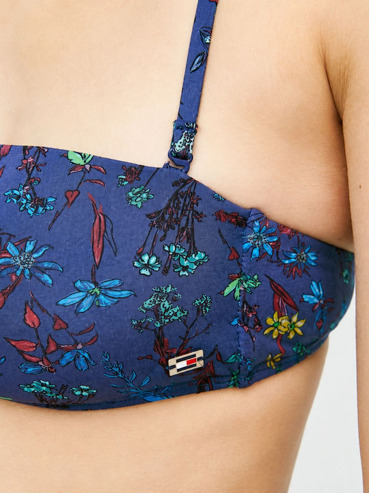 Top de bikini fără bretele floral bleumarin