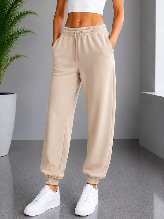 High Waist Sweatpants Jogger Cream