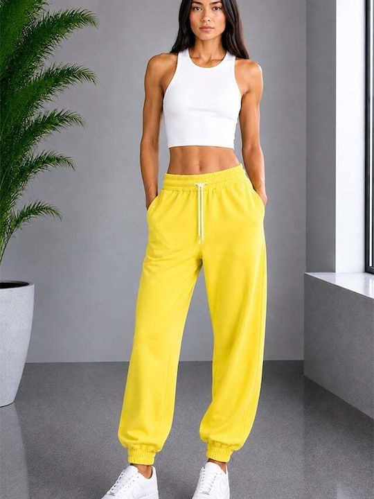 Ψηλόμεσο Παντελόνι Φόρμας με Λάστιχο Yellow