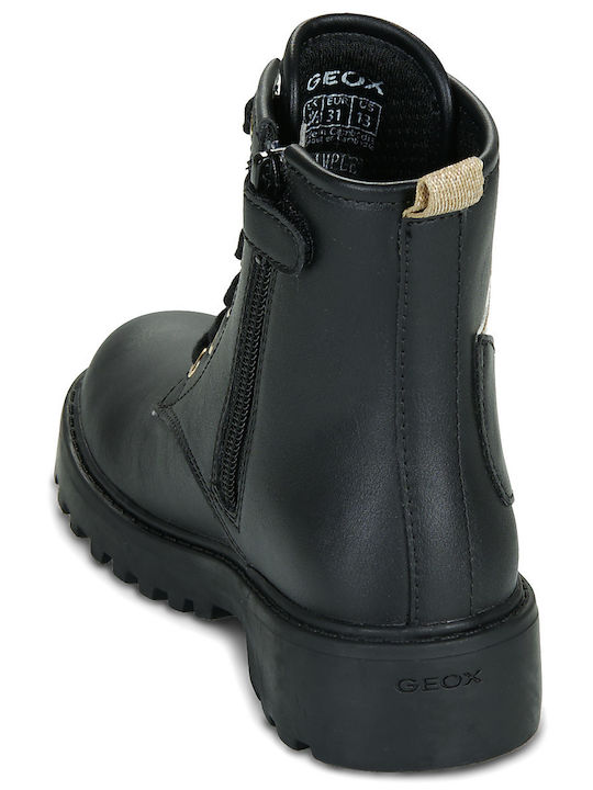 J Casey Leather Kids Military Boots with Laces Black