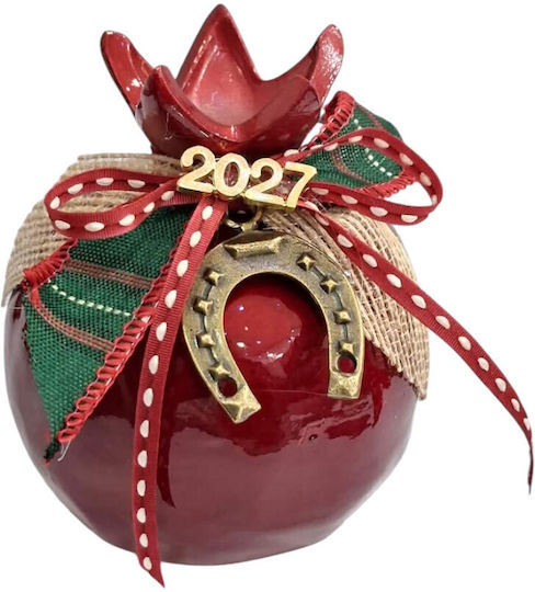 Kalliopi Silver Neujahrs Glücksbringer Granatapfel Rote Keramik 2027 8x10cm