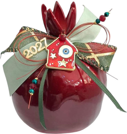 Kalliopi Silver Neujahrs Glücksbringer Granatapfel Rot Keramik 2027 10x12cm