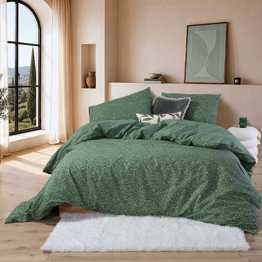 Nef-Nef Homeware Set Duvet Cover Cotton 240x230cm Super King with 2 Pillowcases Green