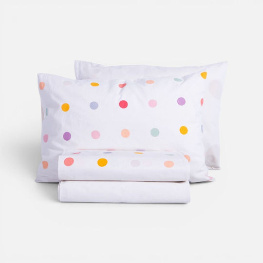 Nef-Nef Homeware Сет Детски Спални Комплекти Единично с Ластик Памучни Dots Екрю 170x260см 3 Бройки