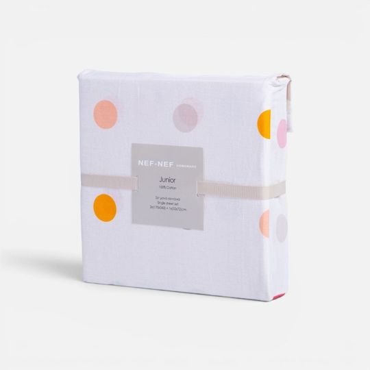 Nef-Nef Homeware Сет Детски Спални Комплекти Единично с Ластик Памучни Dots Екрю 170x260см 3 Бройки