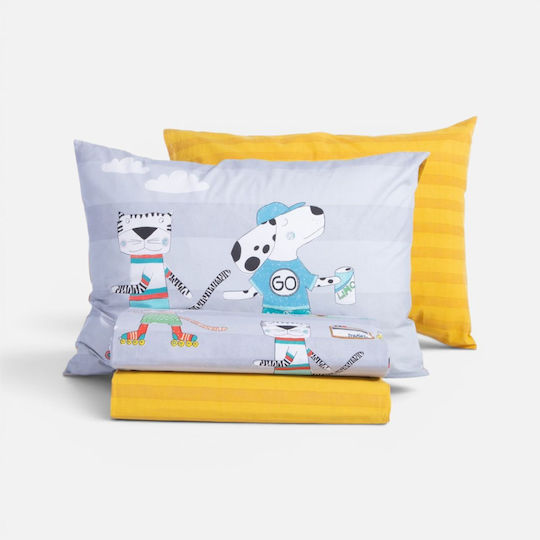 Nef-Nef Homeware Сет Единични Спални Комплекти с Ластик Памучни Cool Skating Сив 170x260см 3 Бройки