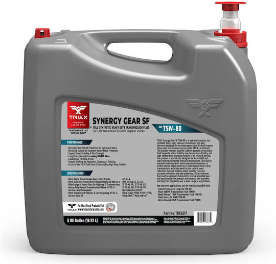 Ulei De Transmisie Manual Semi-Automat Pentru Camion Triax Synergy Gear Sf 75w-80 Complet Sintetic 18.92 L