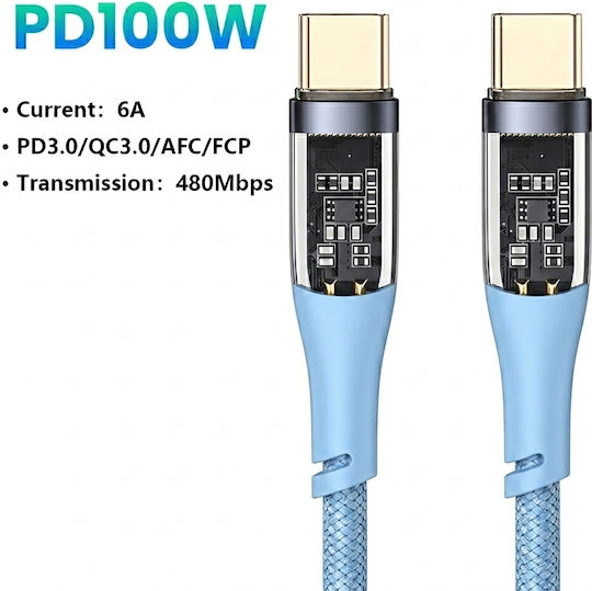 Leewello Geflochtenes USB Typ-C Kabel Männlich - USB-C Blau 1,2 m