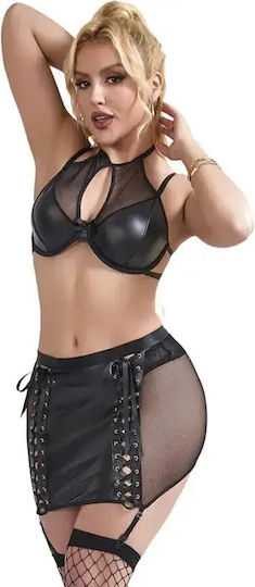 Секси Комплект Bralette и Мини Пола Wet Look и Мрежест L XL