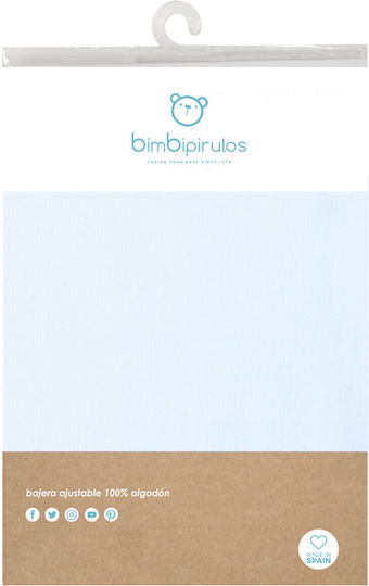 Bimbidreams Детски Чаршаф За Количка Памучен с Ластик Светлосин 80x140см
