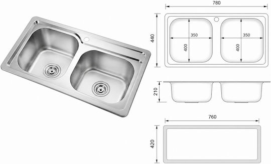 Drop-In Inox 78x44cm Silver CP-95209
