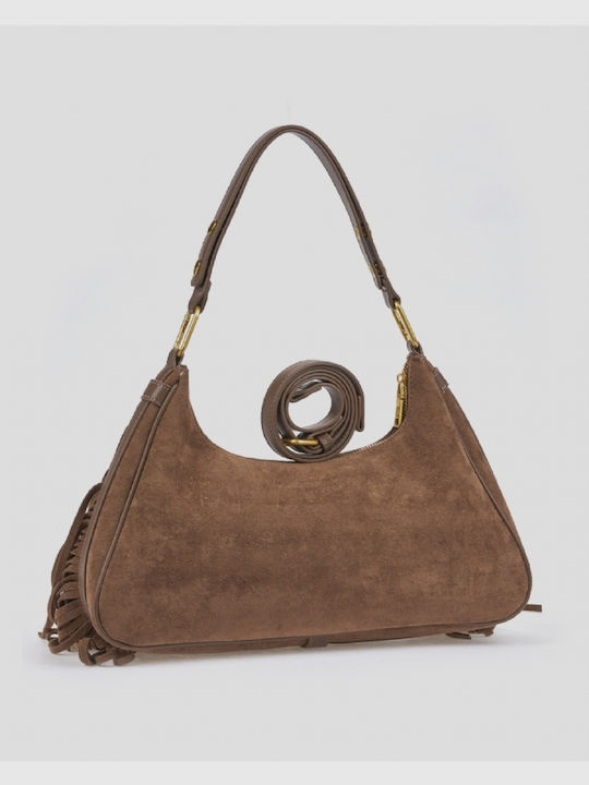 Damen-Schultertasche aus Wildleder mit Fransen Braun