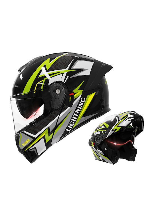 FIXATO Viper Green Cască Moto Flip-Up ECE 22.06 cu Vizieră Solară