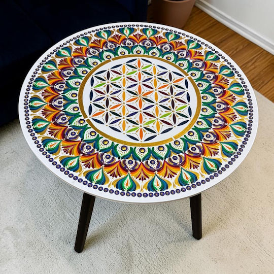 Masă Laterală Rotundă Multicoloră Din Sticlă 50x50 cm