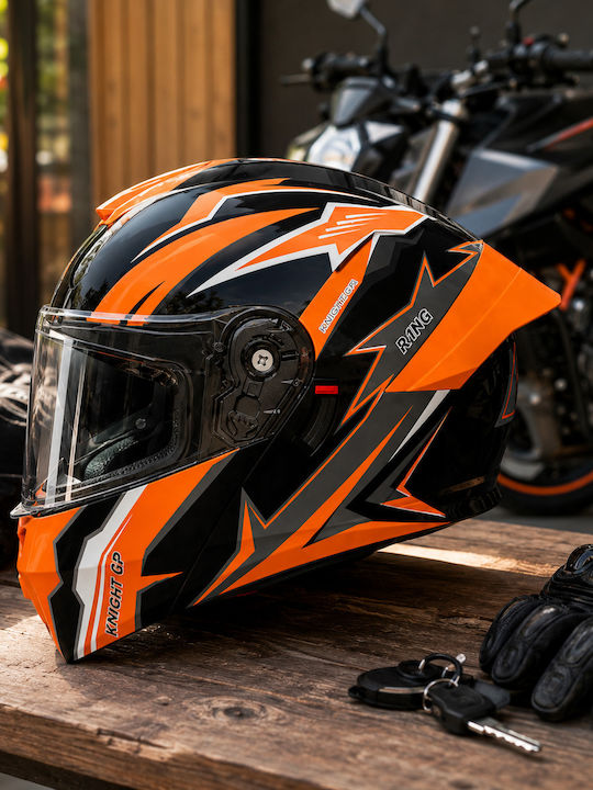 FIXATO Viper Orange Motorradhelm Aufklappbar ECE 22.06 mit Sonnenblende