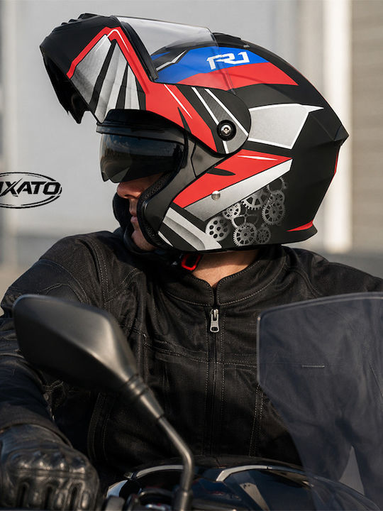 FIXATO Nova Red Motorcycle Helmet Flip-Up ECE 22.06 with Sun Visor
