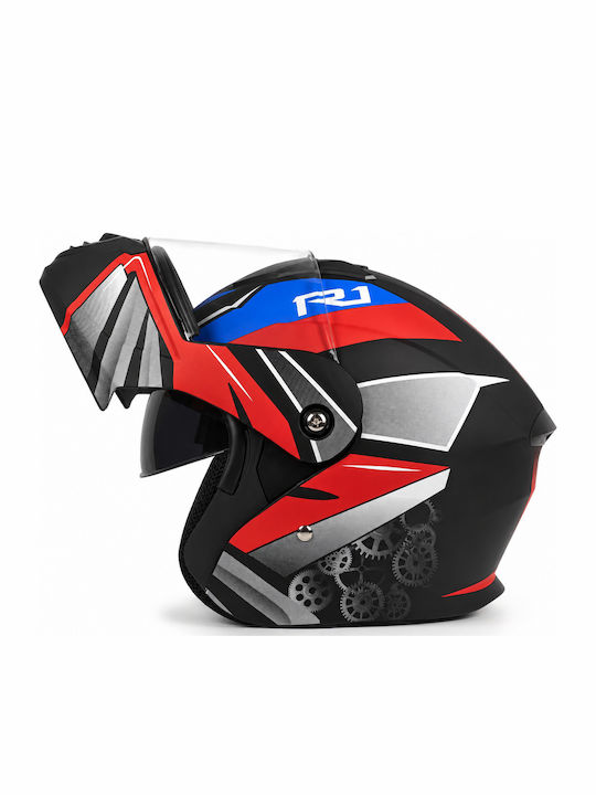 FIXATO Nova Red Motorcycle Helmet Flip-Up ECE 22.06 with Sun Visor