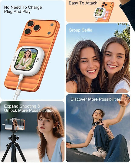Magnetic Selfie Screen 2.01" Oglindă Magnetică Selfie pentru Smartphone Alb