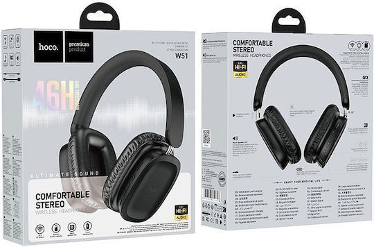 Hoco W51 Ασύρματα Bluetooth Over Ear Ακουστικά με 46 ώρες Λειτουργίας Μαύρα