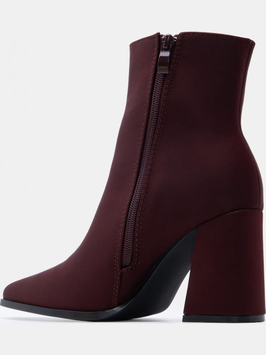 Suede Women's Ankle Boots with High Heel Burgundy
