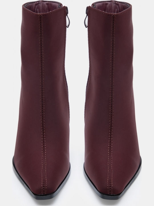 Suede Women's Ankle Boots with High Heel Burgundy