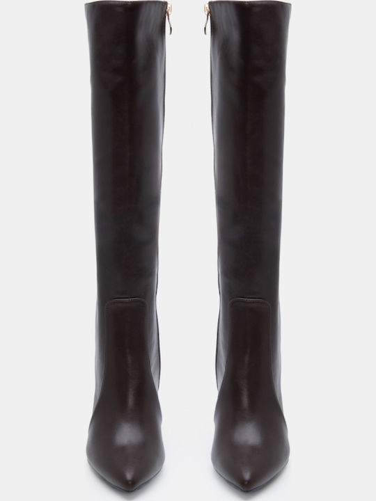 Wildleder Damenstiefel mit hohem Absatz Braune