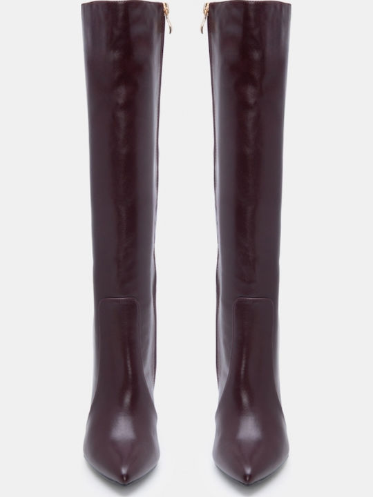 Wildleder Damenstiefel mit Hohem Absatz Burgundisch