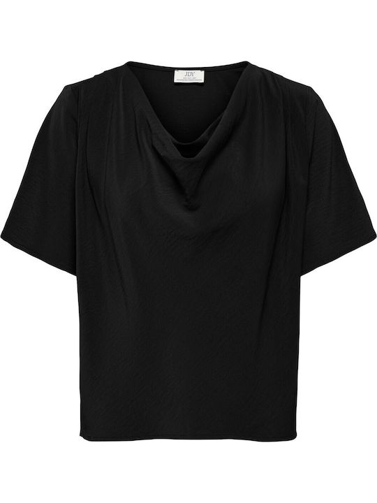 Damen Bluse Kurzärmelig Drapierung Schwarz