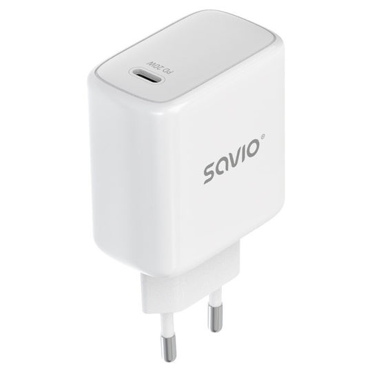 Savio Зарядно устройство Без Кабел с USB-C Порт 20W Power Delivery Бял (LA-14)