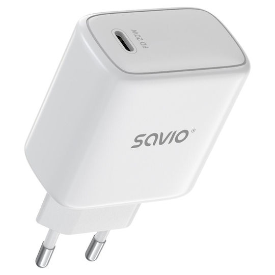 Savio Зарядно устройство Без Кабел с USB-C Порт 20W Power Delivery Бял (LA-14)