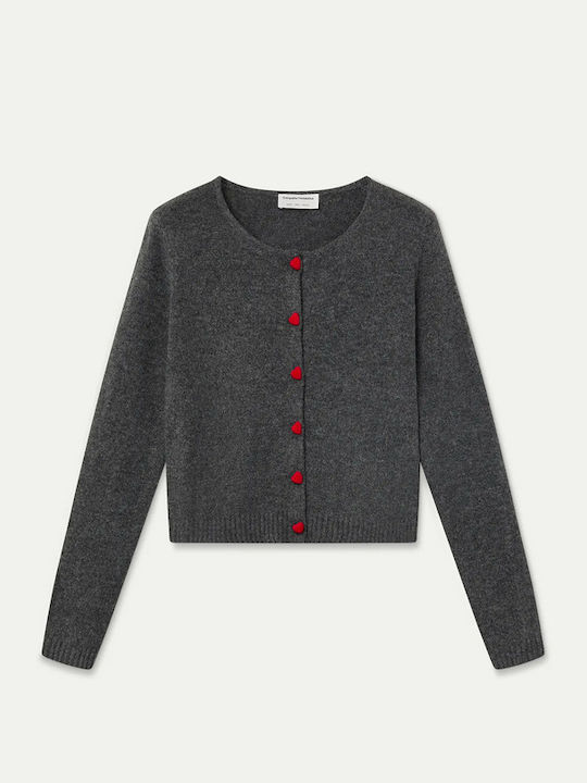 Gestrickte Damen Strickjacke mit Knöpfen Dunkelgrau