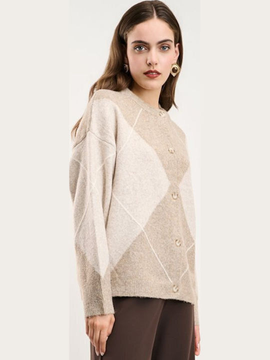 Μακριά Γυναικεία Ζακέτα Πλεκτή με Κουμπιά Khaki/camel