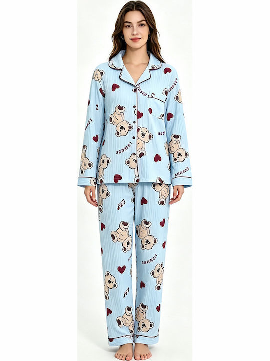 Goodnight Set De Pijamale De Vară Pentru Femei Albastru Deschis