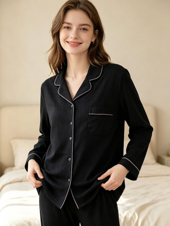 Goodnight Set de pijamale de vară pentru femei Negru