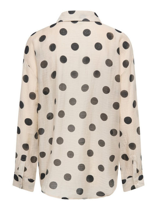 Langärmeliges Damenhemd in Creme Polka Dot