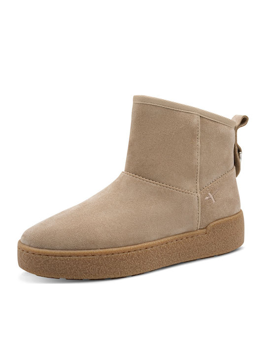 Leder Damen Stiefeletten Ankle Boots Beige