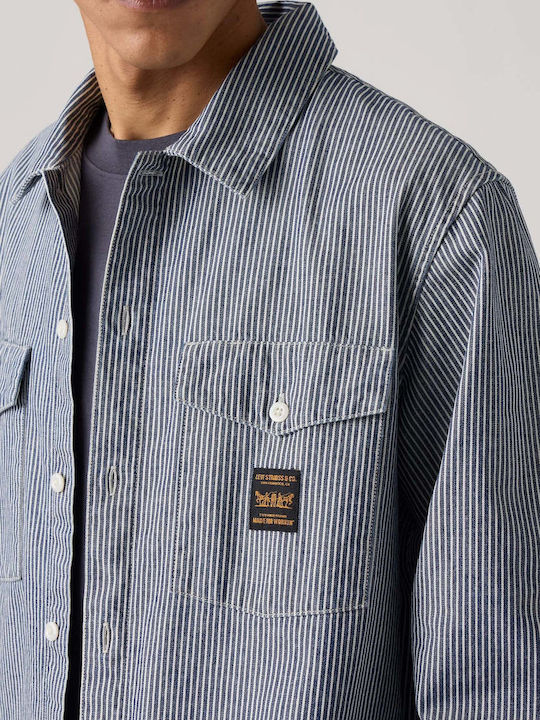 Worker Long Sleeve Denim Shirt in Wide Fit Dark Wash