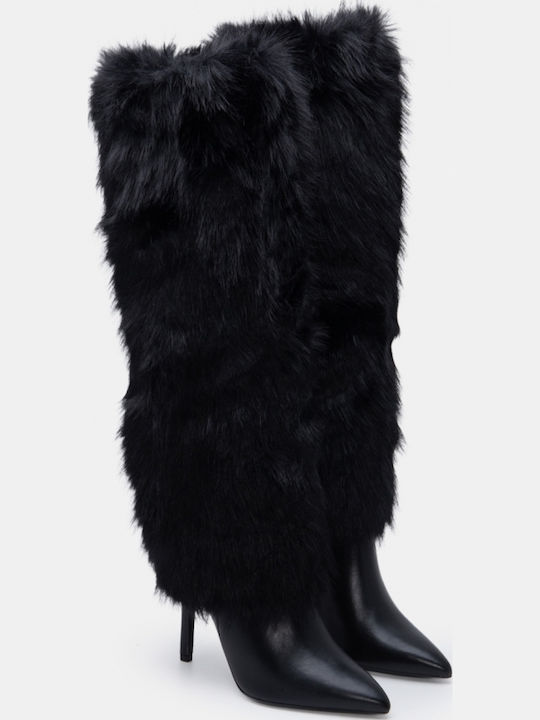 Suede Women's Boots with High Heel Black