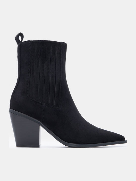 Suede Women's Ankle Boots Cowboy with Heel Black