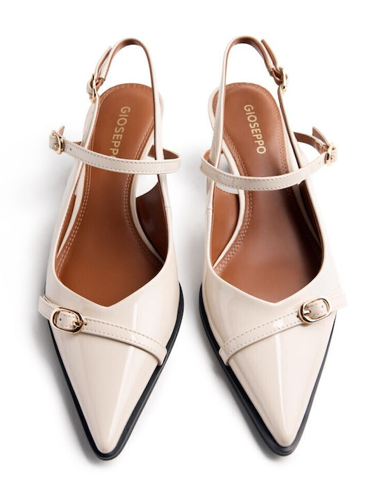 Pointed Toe Heels in Patent Leather with Low Heel White