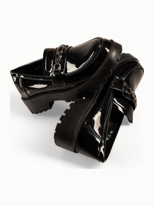 Patent Leather Women's Loafers in Black Color