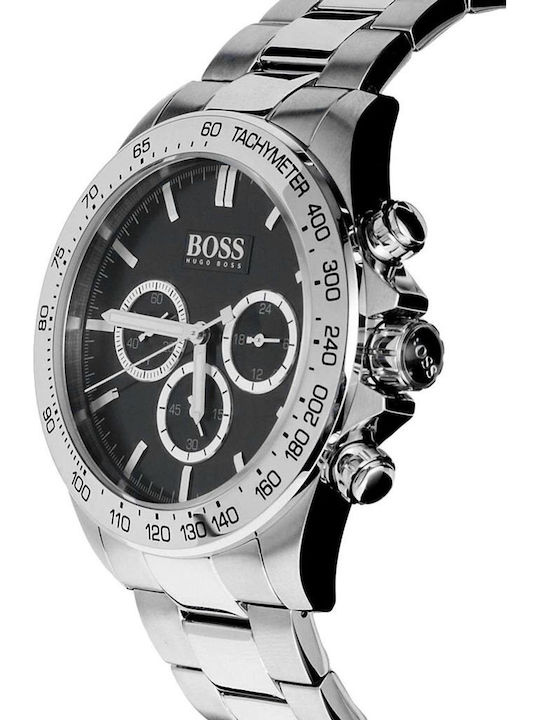 Boss Ανδρικό Ρολόι 44mm Χρονογράφος Μπαταρίας με Ασημί Ατσάλινο Μπρασελέ