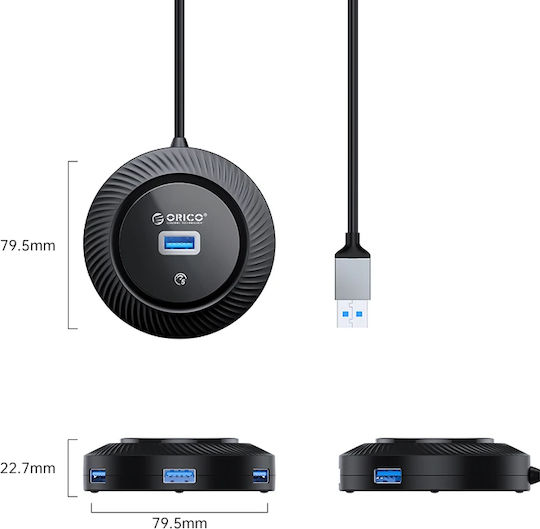 Orico USB-Hub 4 Anschlüsse USB 3.0 mit Anschluss an einen Computer USB-A