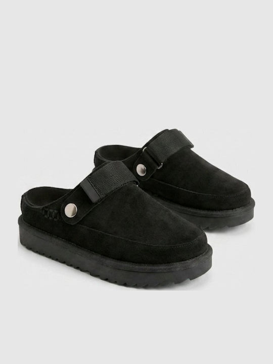 Flat Wildleder Damen Pantoletten in Schwarz Farbe