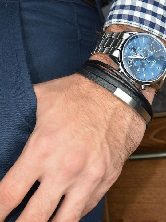 Boss Champion Men's Watch 44mm Chronograph Battery with Silver Steel Bracelet