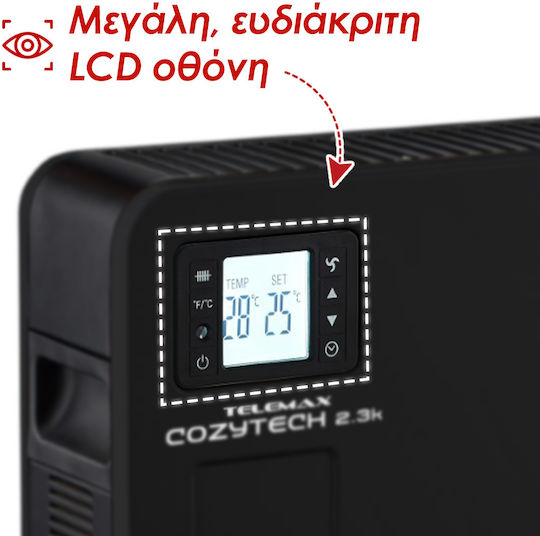 Telemax Cozytech Floor Convector Heater 2300W with Electronic Thermostat 68x43cm Black