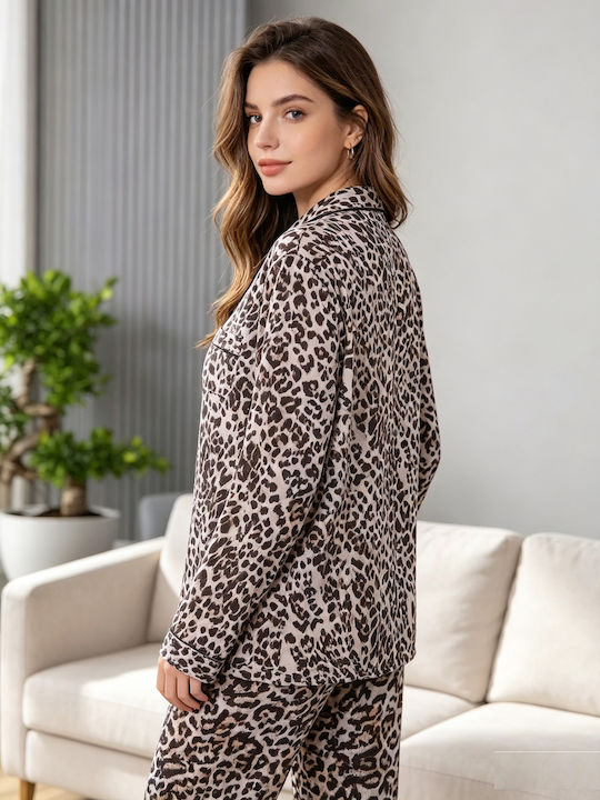 Goodnight Set de pijamale de vară pentru femei Leopard Deschis