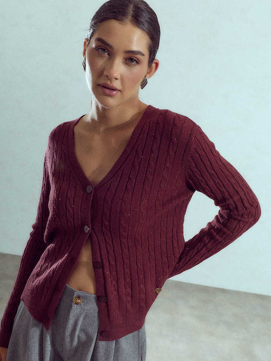 Gestrickte Damen Strickjacke Glitter Burgundisch