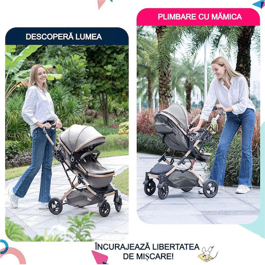 Cărucior 2 în 1 Reglabil Potrivit pentru Nou-născuți Gri 15kg
