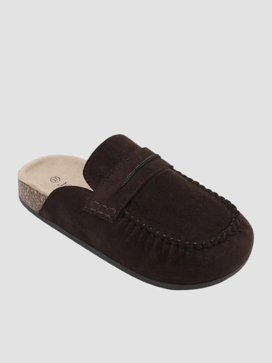 Suede Χειμερινές Γυναικείες Παντόφλες Καφέ